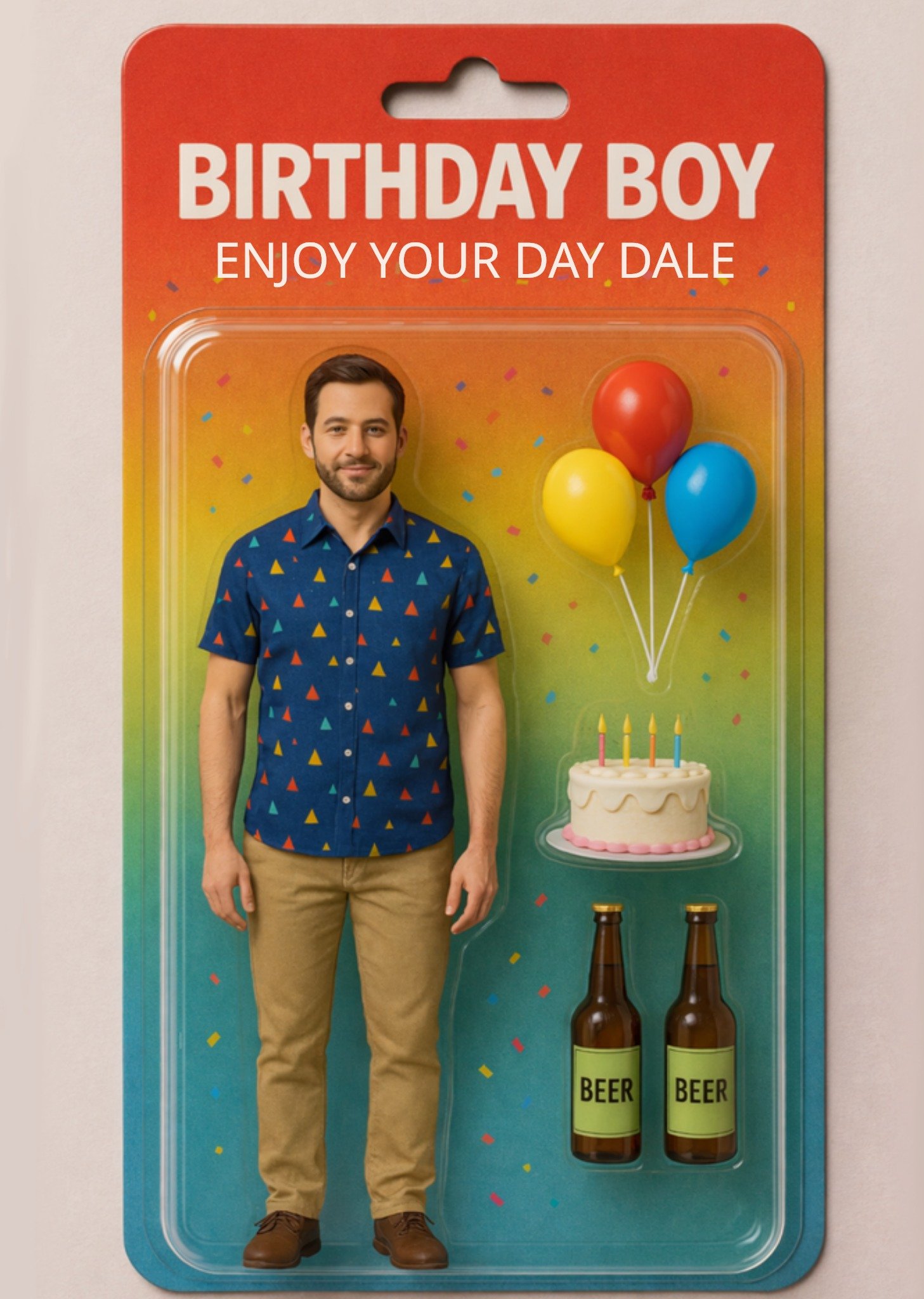 The London Studio Birthday Boy Enjoy Your Day Face Swap Figurine Card