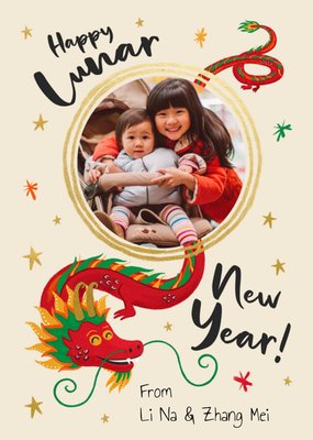 Handpainted Dragon Photo Upload Lunar New Year Card