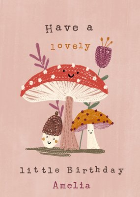 Cute Mushrooms Illustrated Autumnal Birthday Card