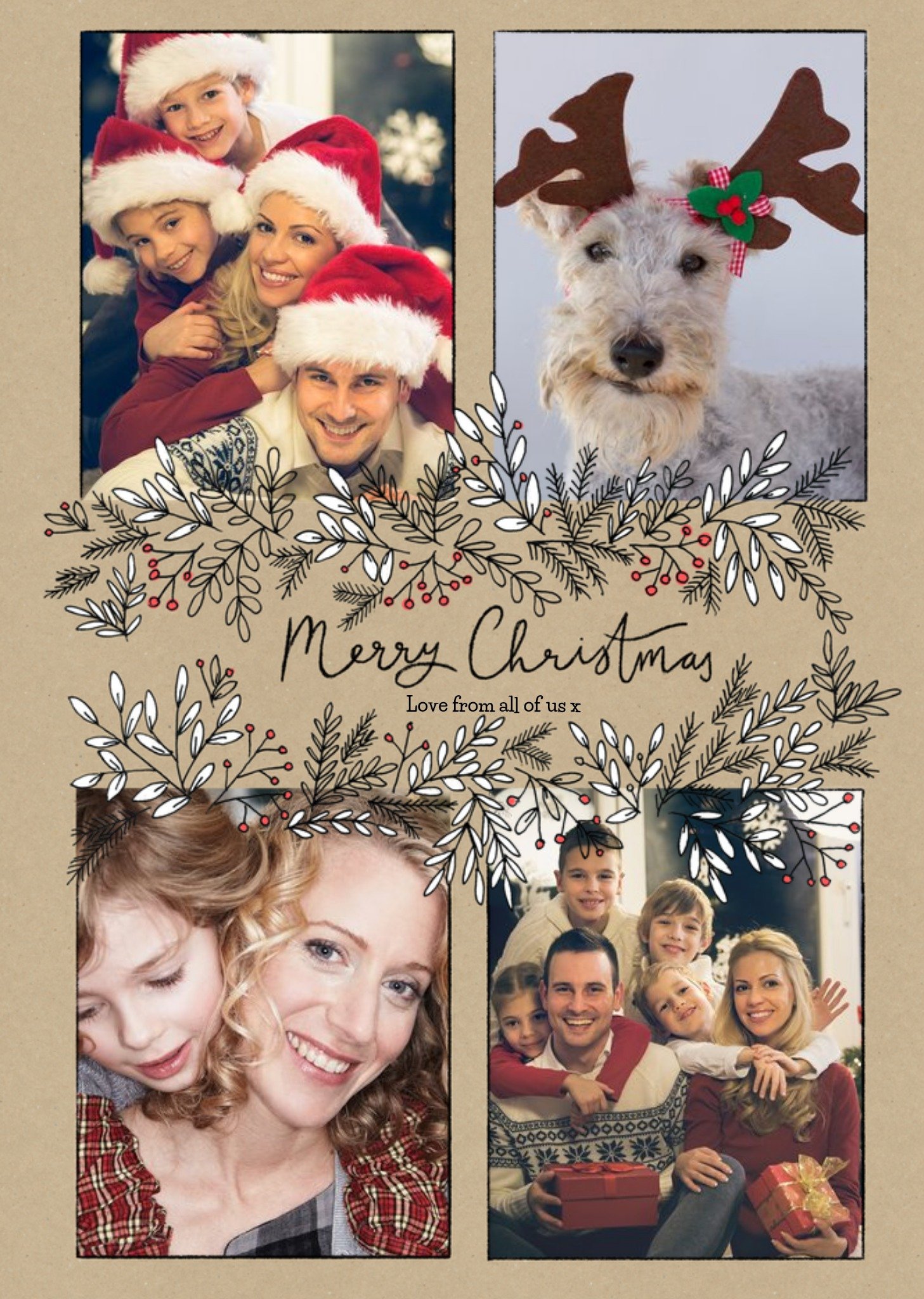Moonpig Botany Merry Christmas 4 Photo Upload Card