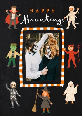 Illustrated Spooky Characters Happy Hauntings Photo Upload Card