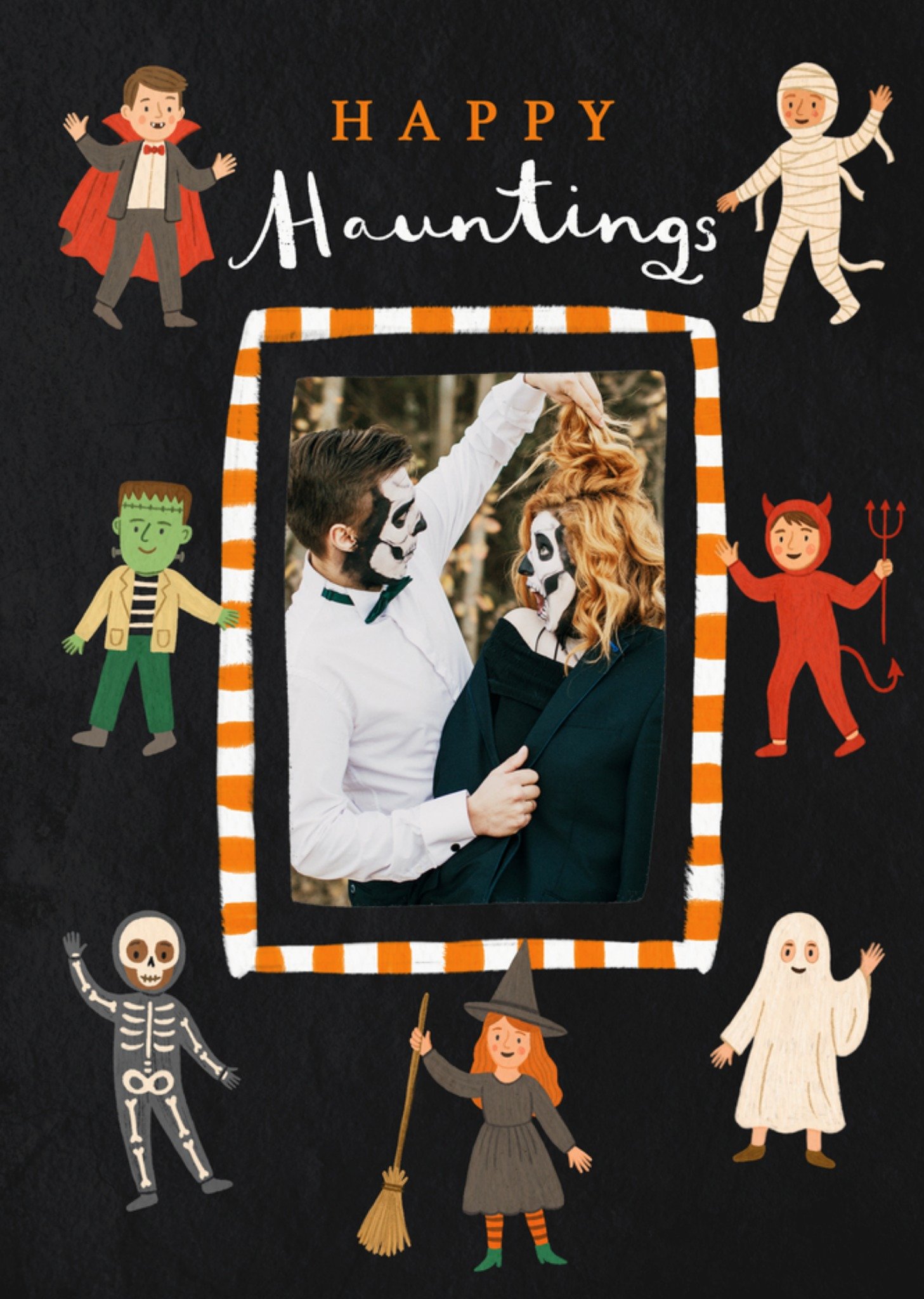 Moonpig Illustrated Spooky Characters Happy Hauntings Photo Upload Card