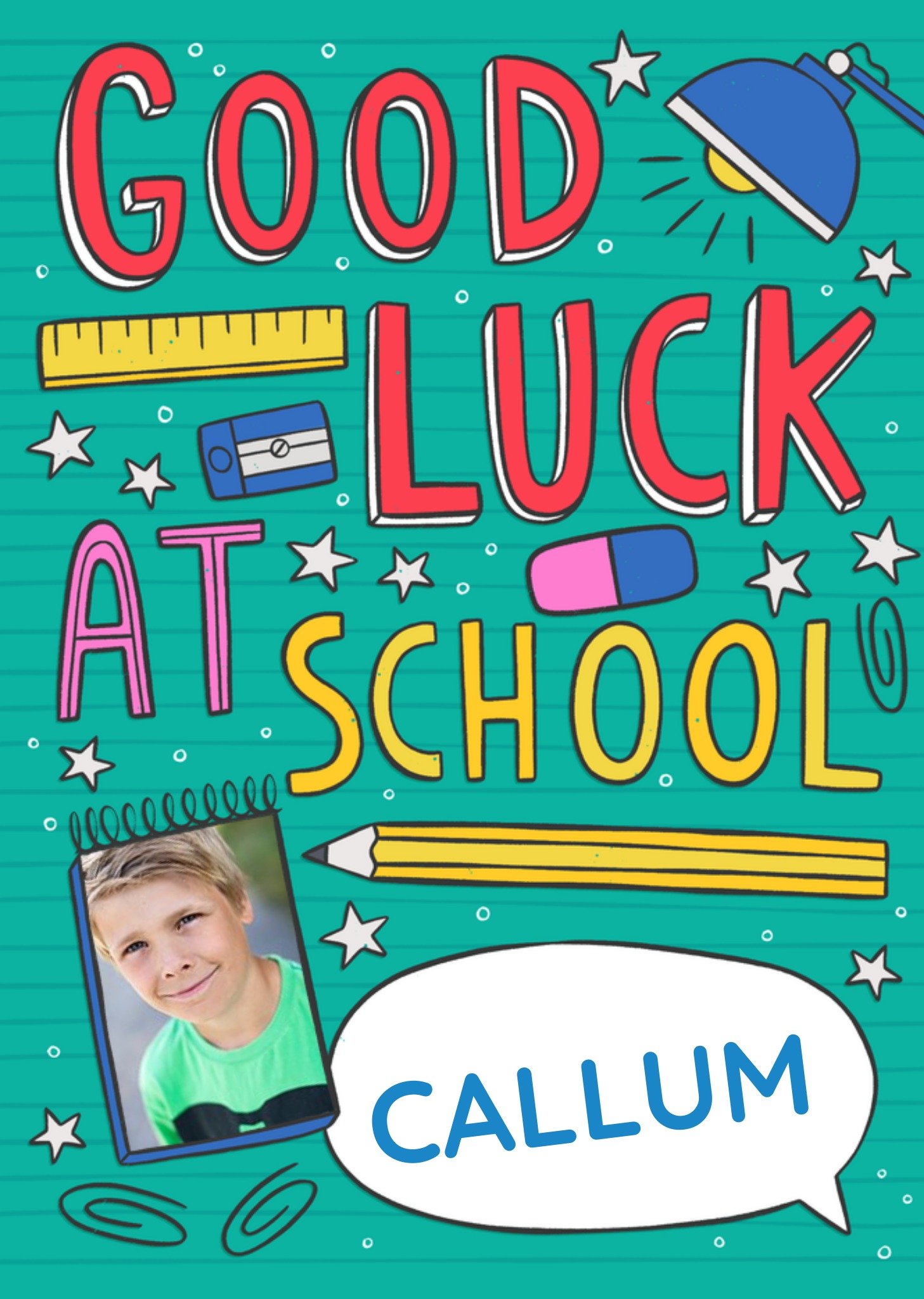 Moonpig Damien Barlow New School Photo Upload Good Luck Irish Card