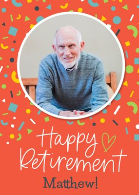 Bright Confetti Photo Upload Retirement Card
