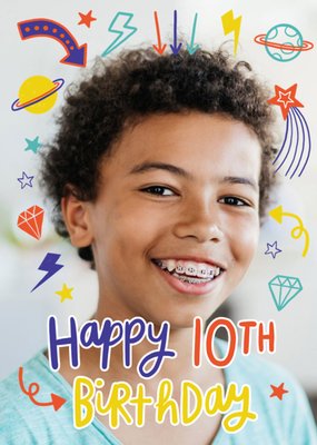 Fun Modern Photo Upload 10th Birthday Card