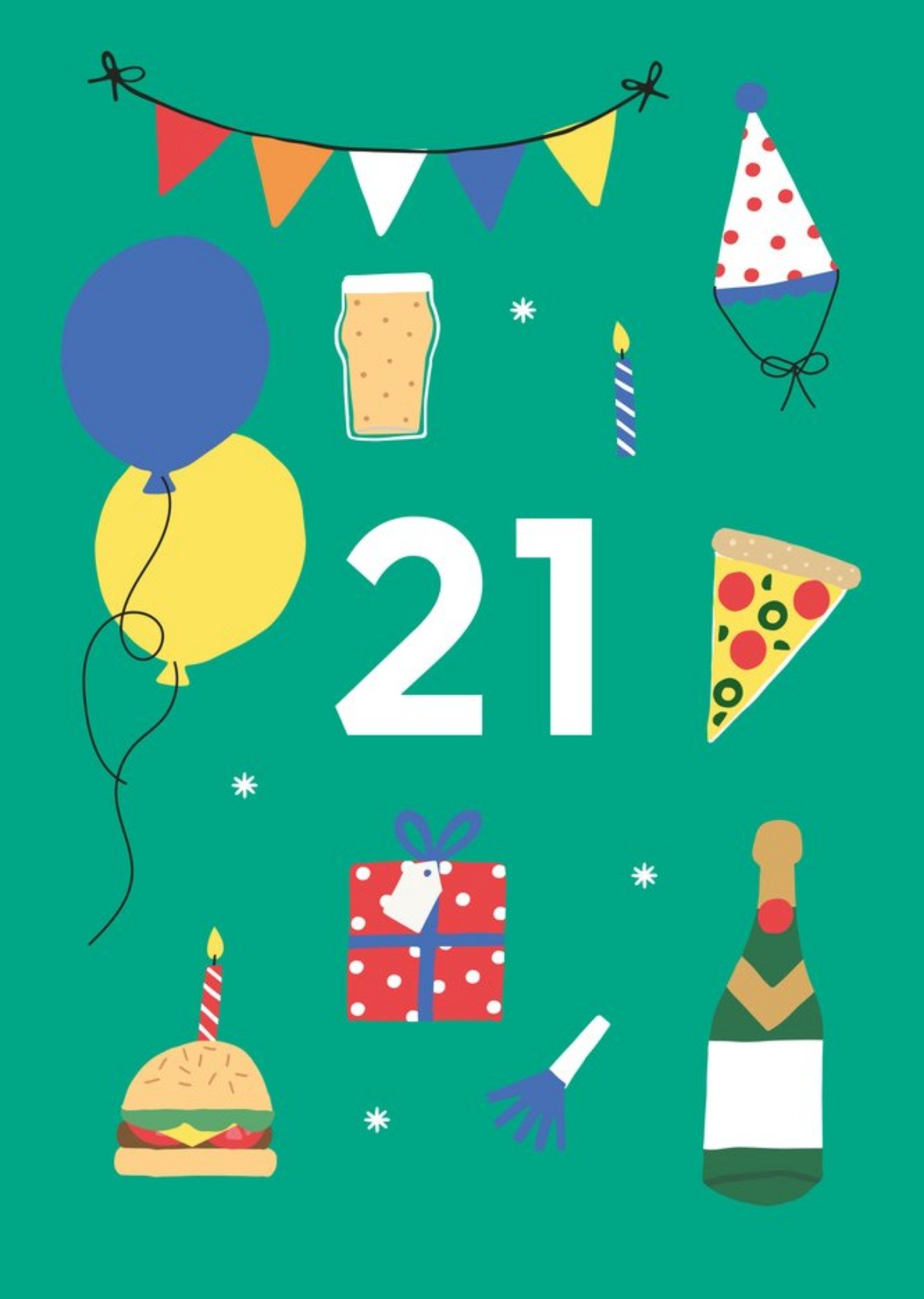 Moonpig Illustrated Cute Party Balloons Happy 21st Birthday Card