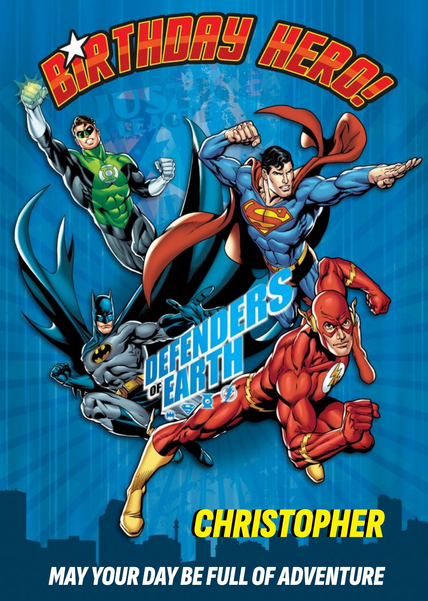 Batman Justice League Superman Green Lantern Flash Personalised Happy Birthday Card