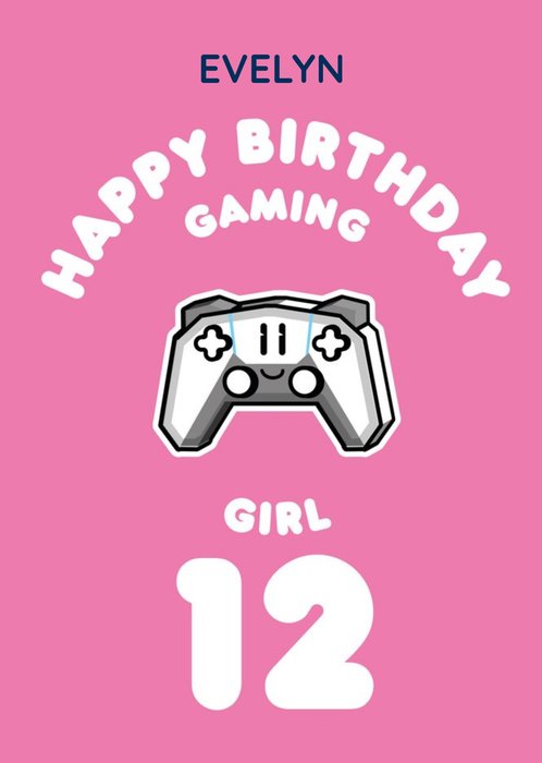 Editable Girl Gamer Age 12 Birthday Card