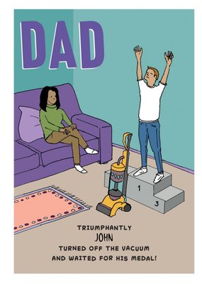 Funny Illustration Of A Man Celebrating On A Podium Dad's Birthday Card