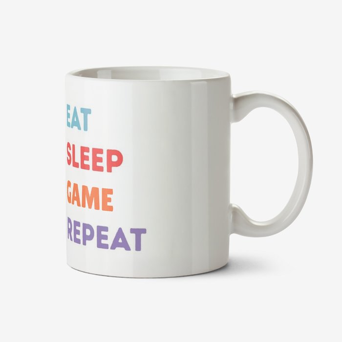 Eat, Sleep, Game, Repeat Typographic Mug