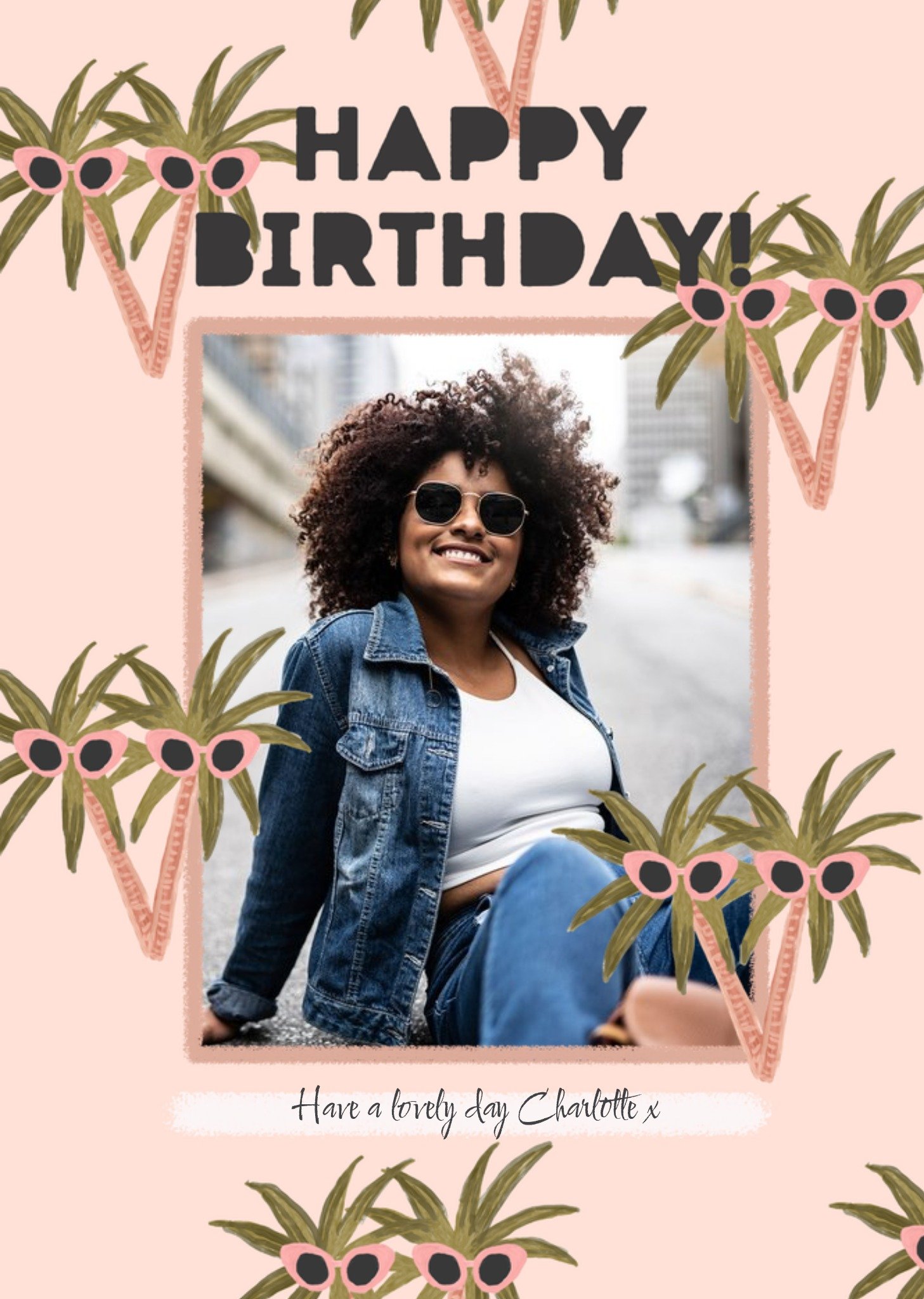 Moonpig Tropical Palm Trees Modern Photo Upload Personalised Birthday Card
