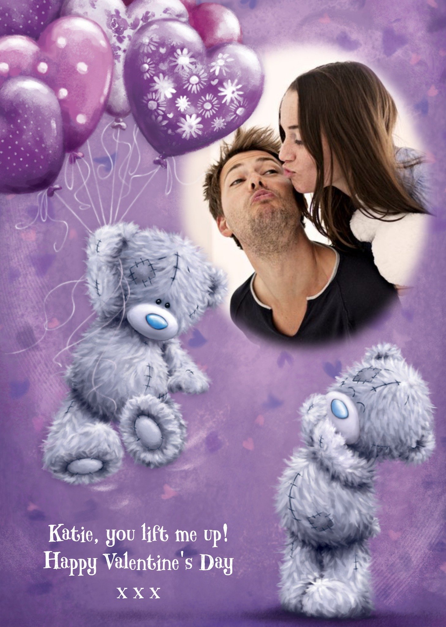 Me To You Tatty Teddy With Balloons You Lift Me Up Personalised Photo Upload Valentine's Day Card Ec