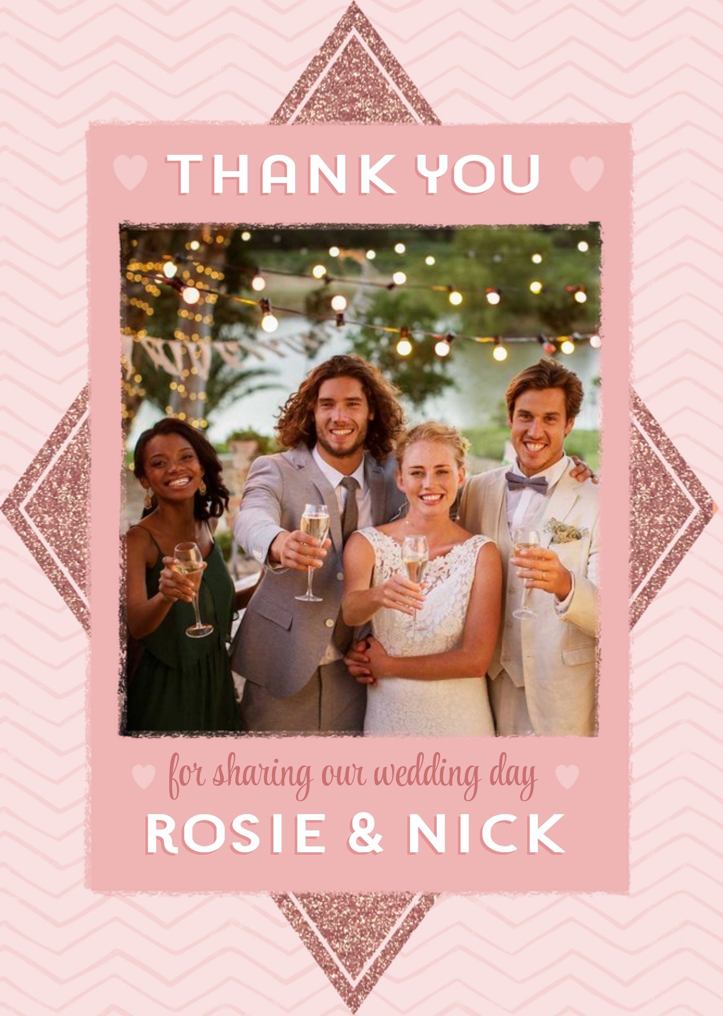Moonpig Photo Frame On A Glittery Pink And Wavy Background Photo Upload Wedding Day Thank You Card