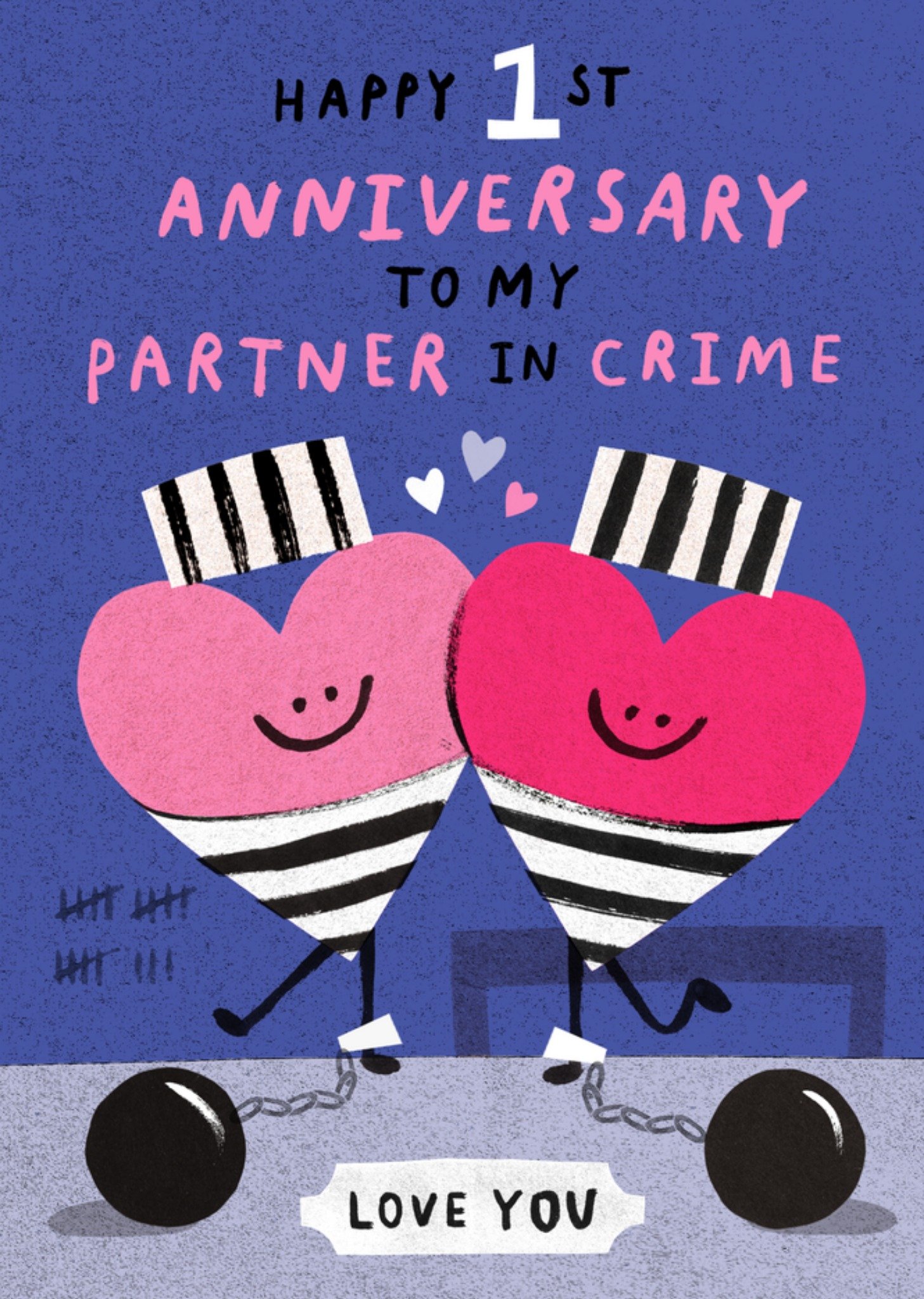 Moonpig Happy 1st Anniversary Hearts Illustrated Partner In Crime Card