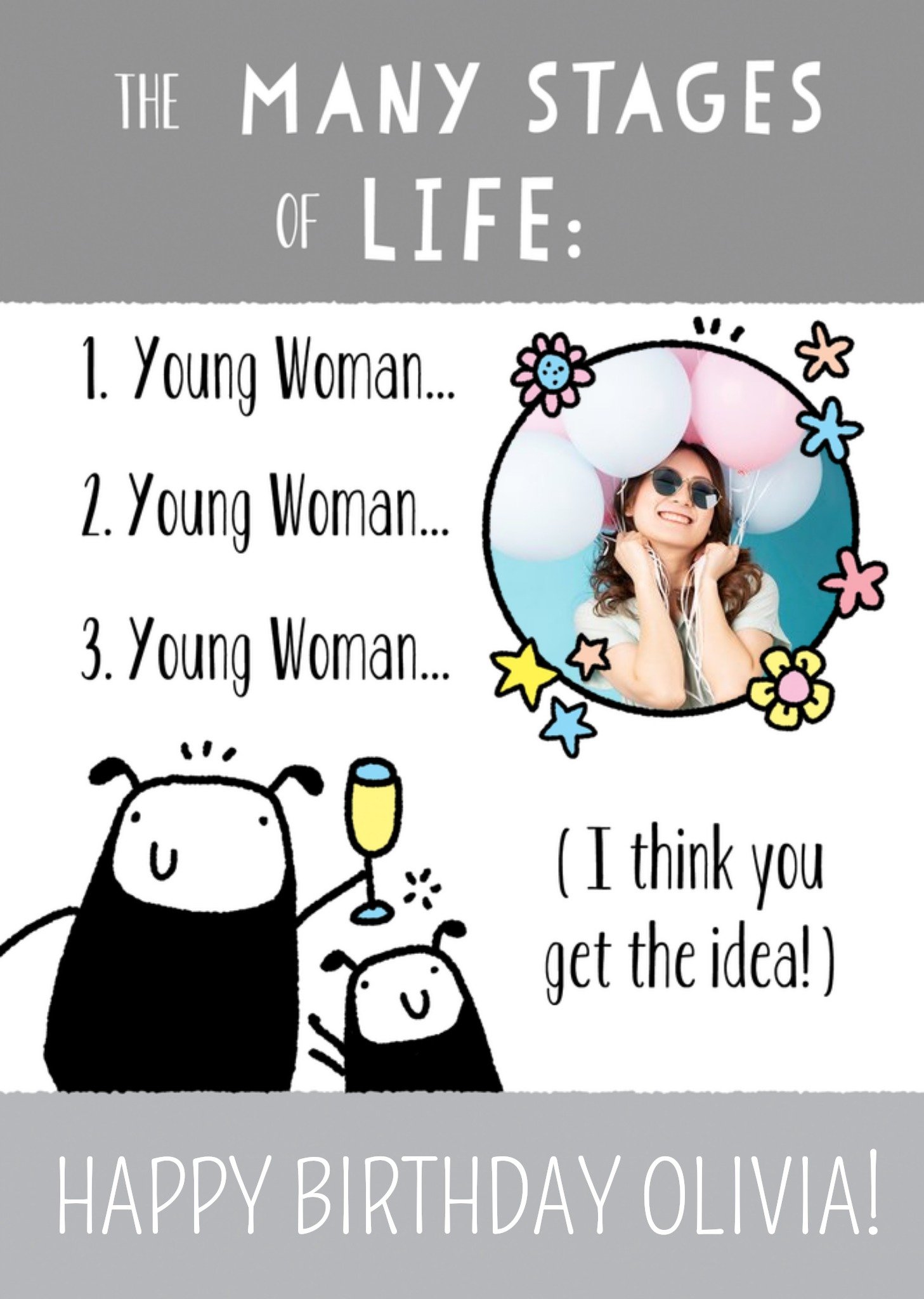 Moonpig Fun Illustrative Life Stages Photo Upload Birthday Card