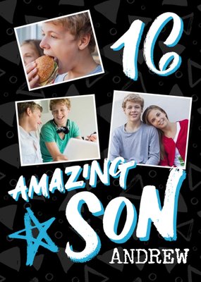 Amazing Son Photo Upload 16th Birthday Card