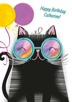 Stylish Kitty Cat Happy Birthday Card