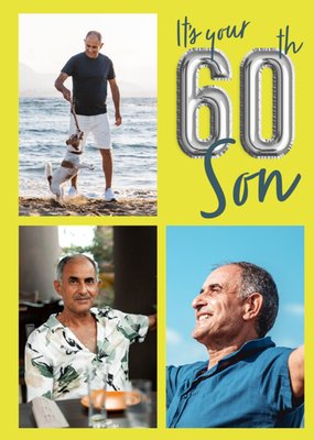 It's Your 60th Son Balloon Numbers Photo Upload Birthday Card