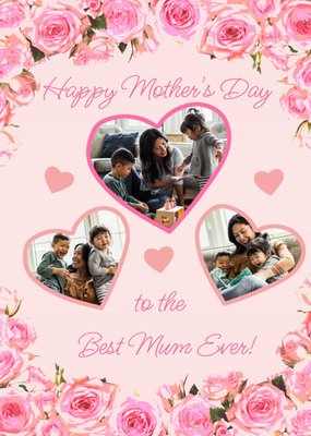 Pink Floral Heart Photo Upoad Mother's Day Card