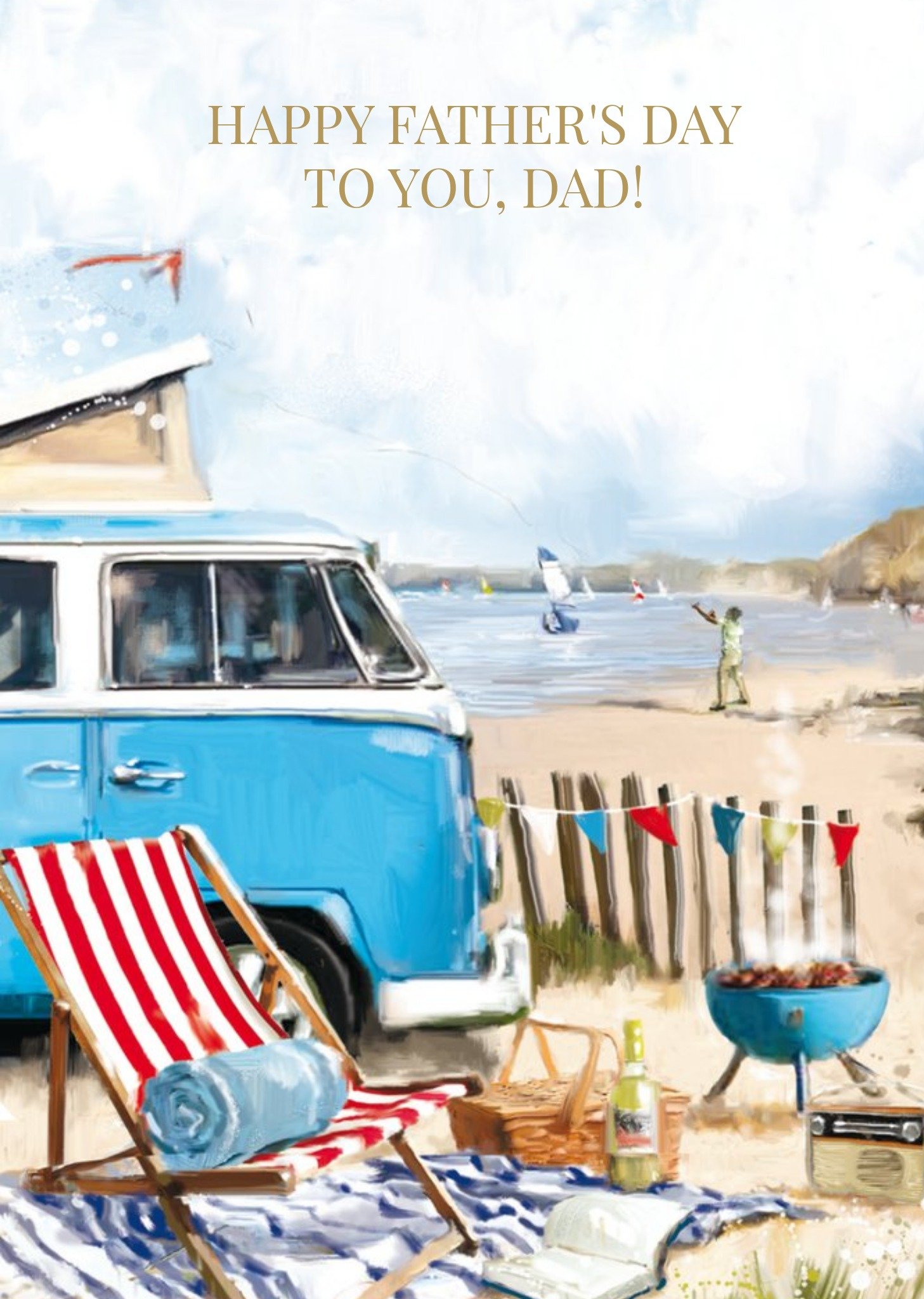 Ling Design Traditional Illustration Painting Summertime Beach Barbeque Personalised Dad Father's Da