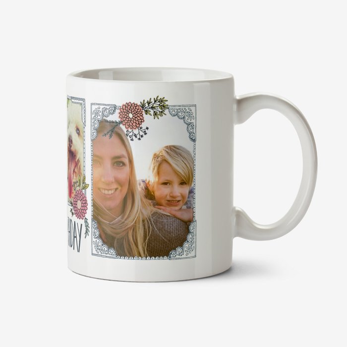 Pretty Flowers And Bees Multi-Photo Birthday Mug