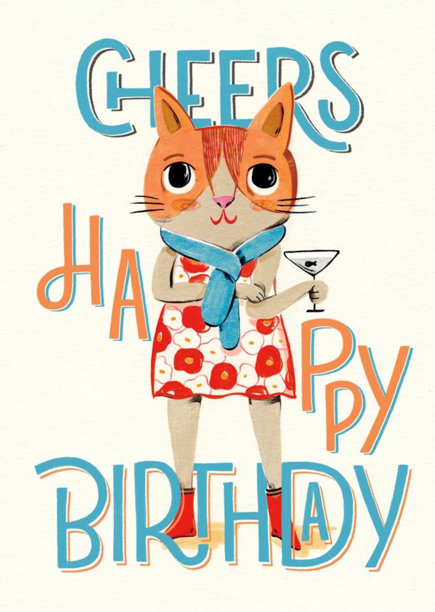 Moonpig Illustration Of A Stylish Cat Enjoying A Cocktail Birthday Card