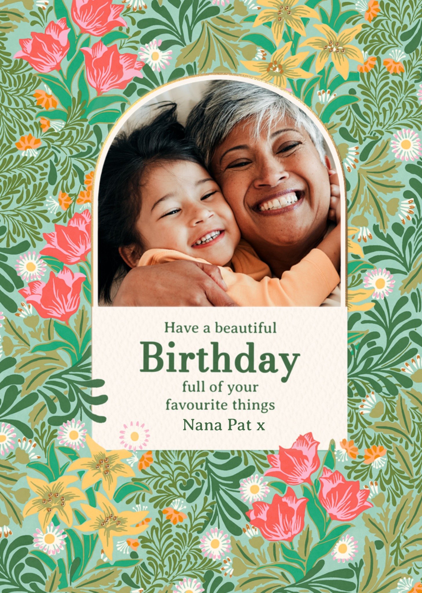 Moonpig William Morris Favourite Things Floral Photo Upload Birthday Card