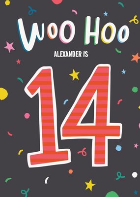 Fun Confetti Typographic Customisable 14th Birthday Card