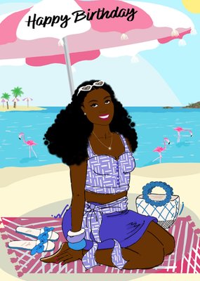 Happy Birthday Tropical Beach Illustrated Card