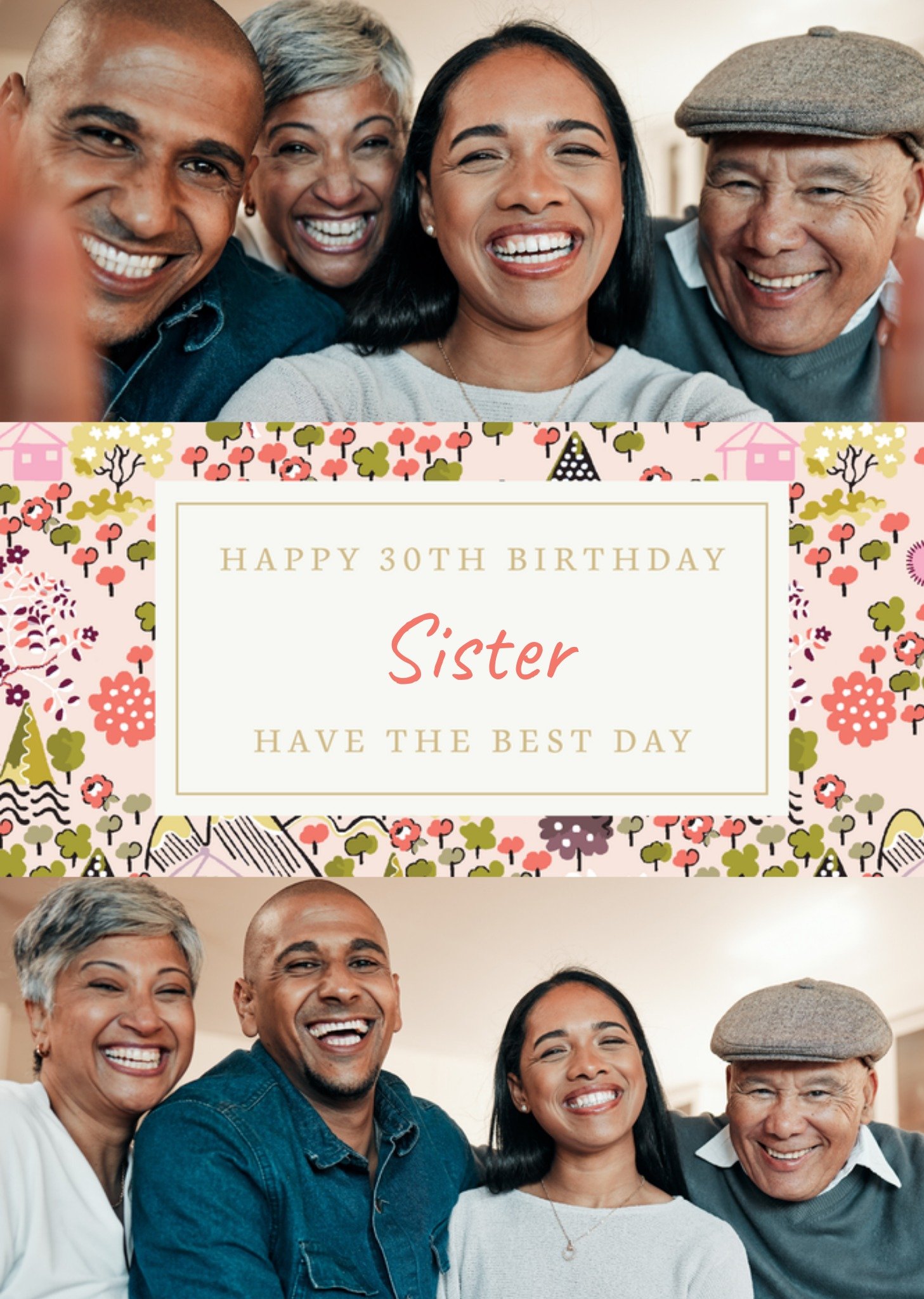 Moonpig Cath Kidston Happy 30th Birthday Sister Tree Pattern Photo Upload Card