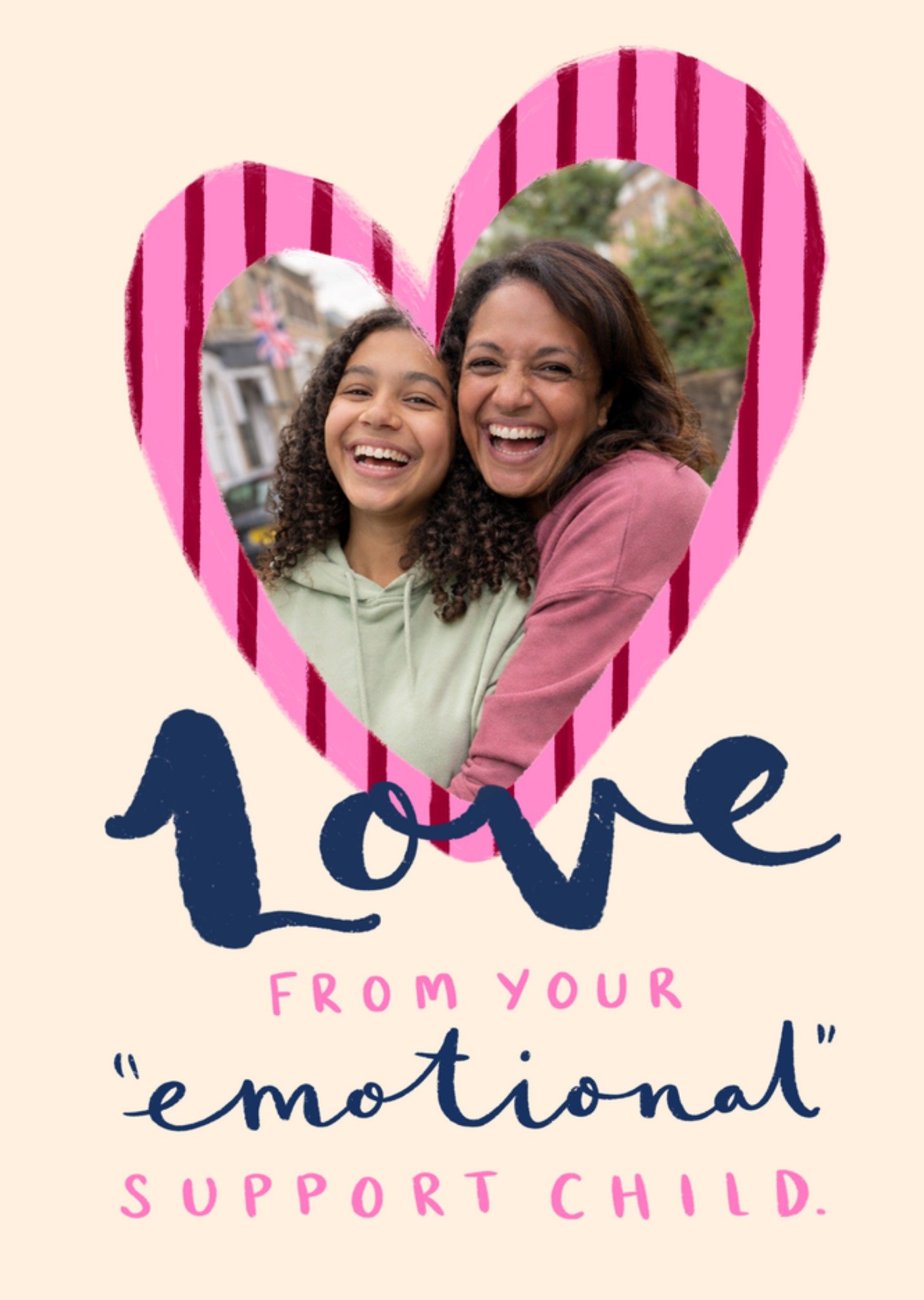 Moonpig Pink Striped Heart Photo Upload Mother's Day Card