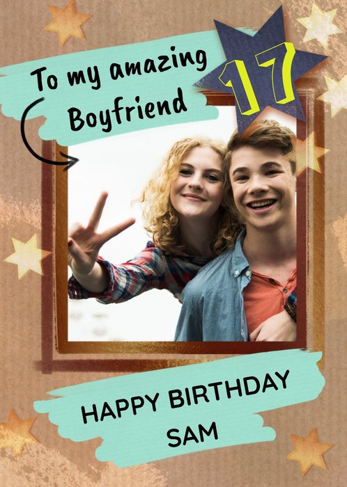 Illustrated Stars To My Amazing Boyfriend Photo Upload Birthday Card