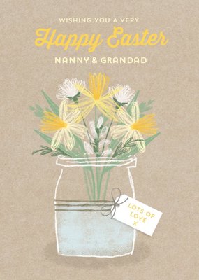 Easter Card - Nanny And Grandad - Vase Of Flowers - Bouquet Of Flowers