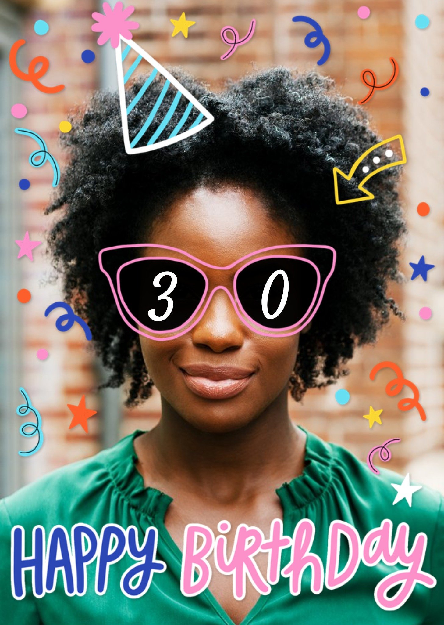 Moonpig 30th Birthday Bright Graphic Photo Upload Birthday Card