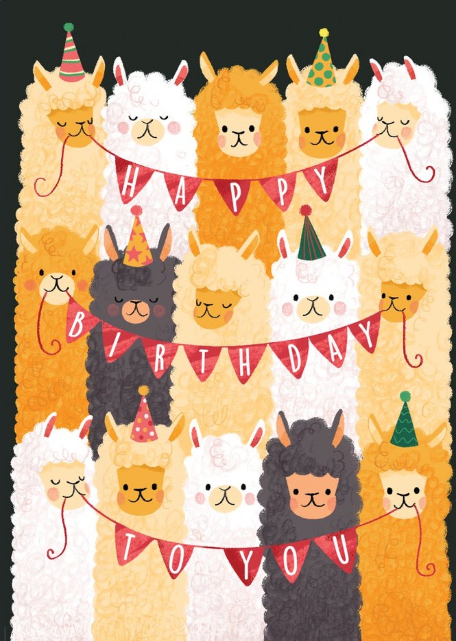 Moonpig Illustration Of A Group Of Alpacas With Buntings Birthday Card