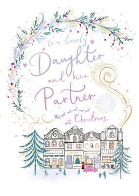 Daughter & Her Partner Winter Town Illustrated Christmas Card