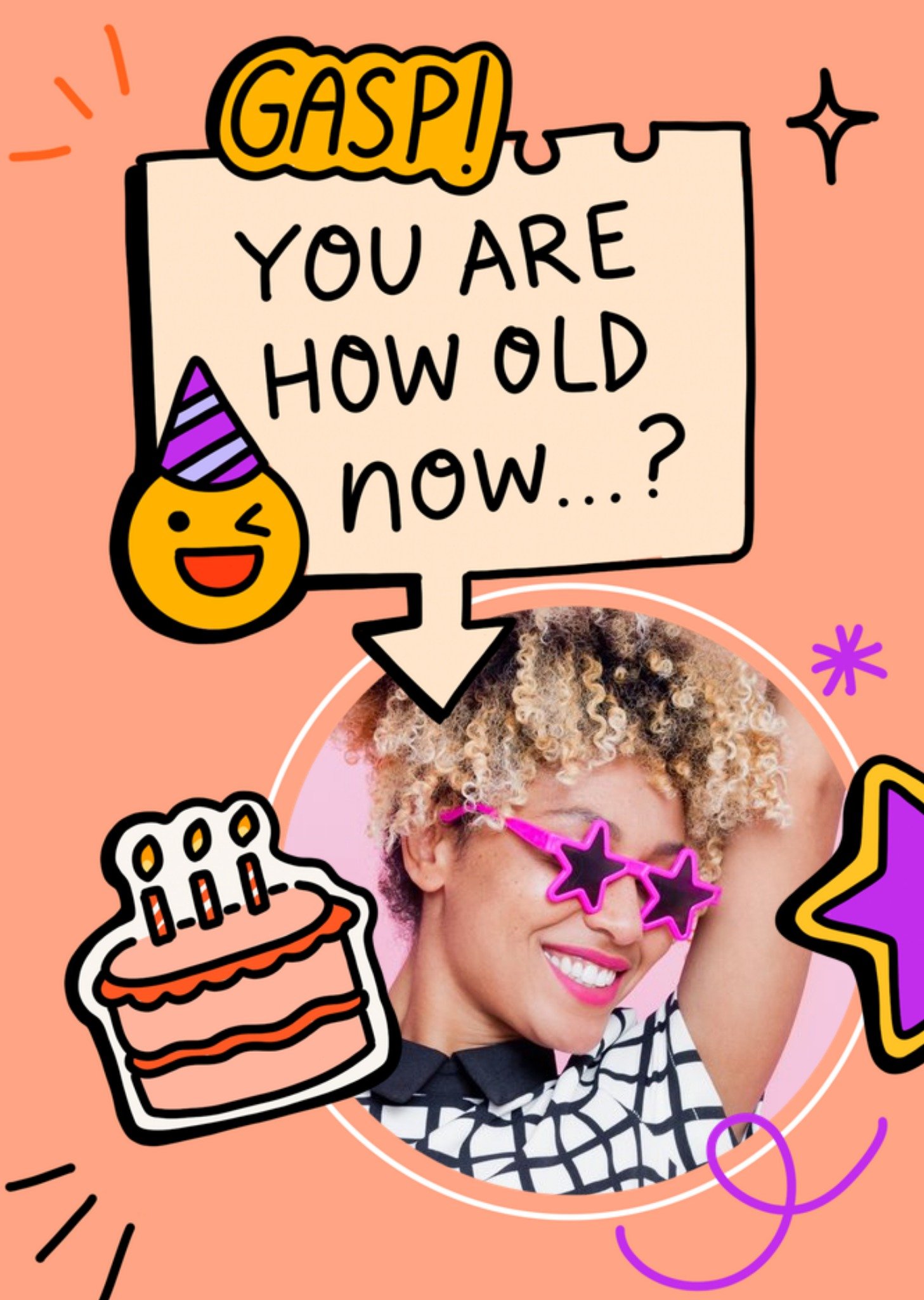 Moonpig Illustrated Stickers Pink Photo Upload Birthday Card
