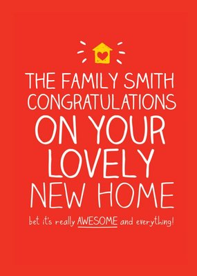 Red Congratulations On Your Lovely New Home Personalised New Home Card