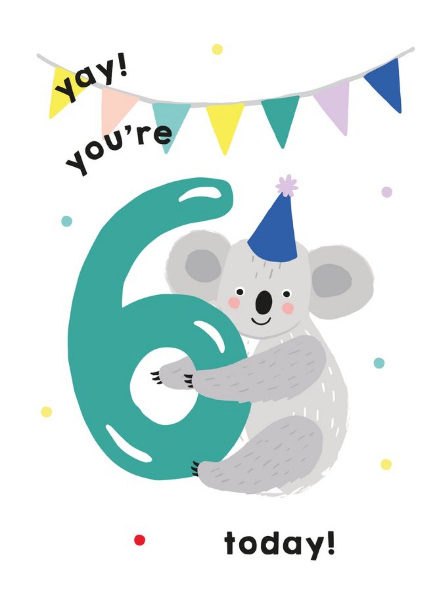 Moonpig Illustrated Cute Koala Party Hat Yay Youre 6 Today Birthday Card