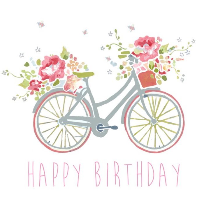 Happy Birthday Pink Bike Illustration Card