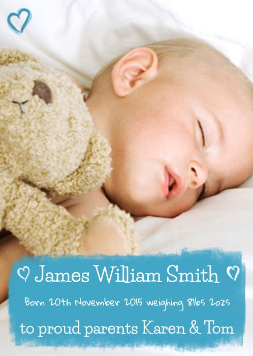 Proud Parents Personalised Photo Upload Baby Announcement Card