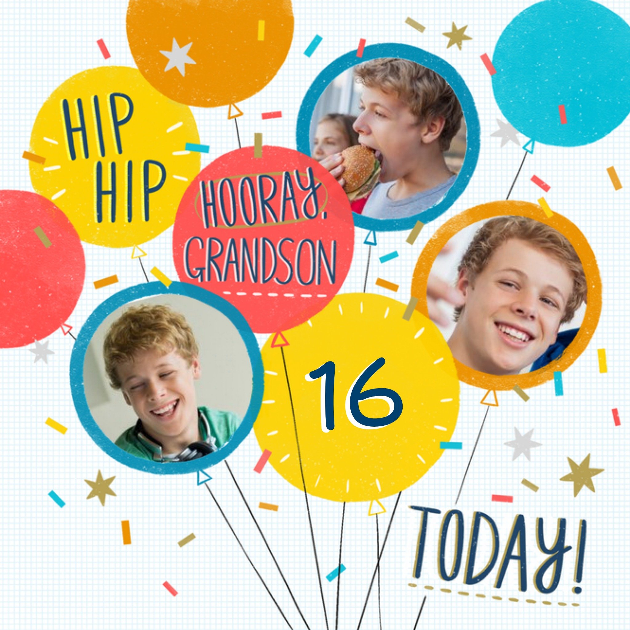 Moonpig Balloon Illustration Grandson Photo Upload Birthday Card