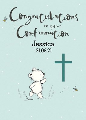 Clintons Cute Illustrated Teddy Customisable Confirmation Day Card