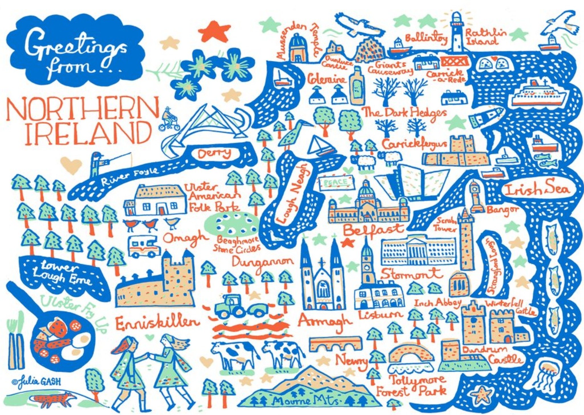 Moonpig Vibrant Collage Illustration Of Northern Ireland Landmarks Greetings From Northern Ireland C