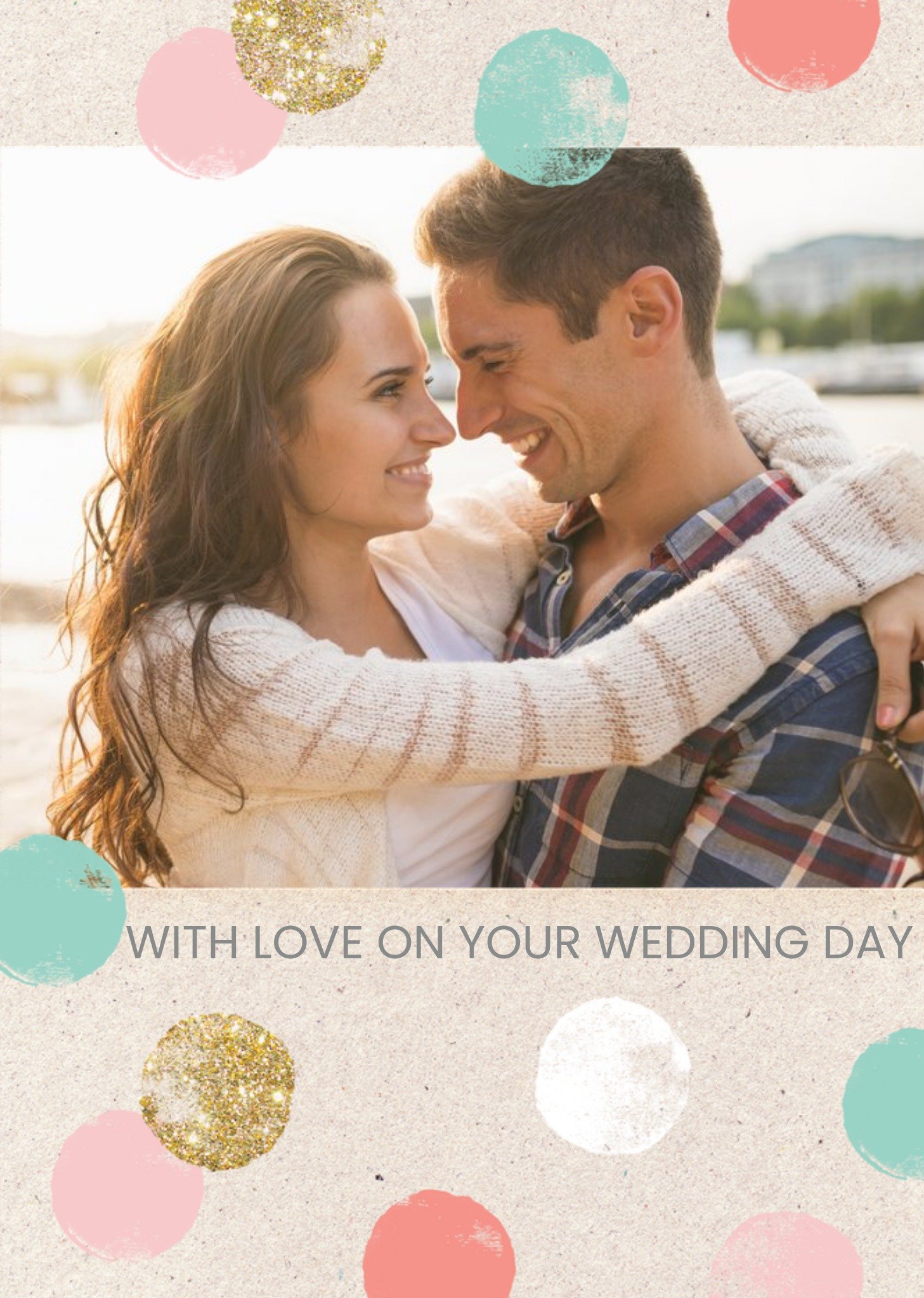 Moonpig Pastel Spots Personalised Photo Upload Wedding Day Card