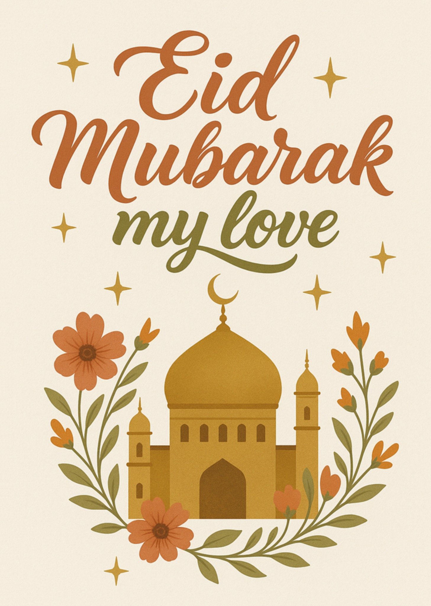 Moonpig Eid Mubarak My Love Illustrated Mosque And Flowers Card