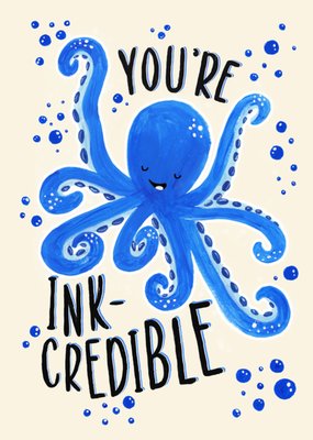 Fun Ink-Credible Illustrated Blue Octopus Birthday Greetings Card