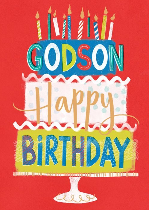 UKG Illustrated Cake Typographic Godson Birthday Card