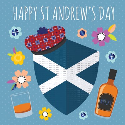 Happy St. Andrew's Day Illustrated Shield And Whisky Card