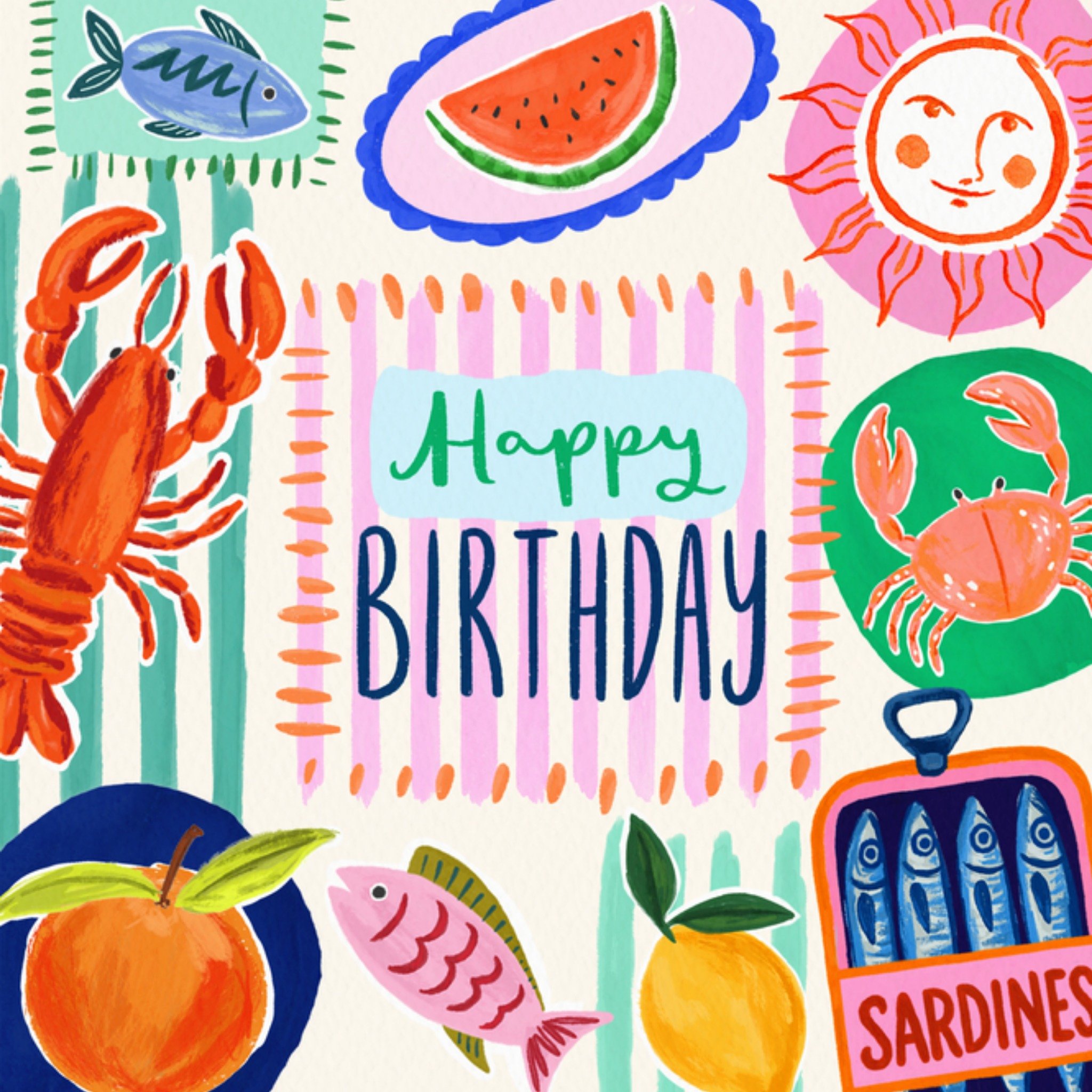 Moonpig Colourful Illustrated Seafood & Fruit Birthday Card